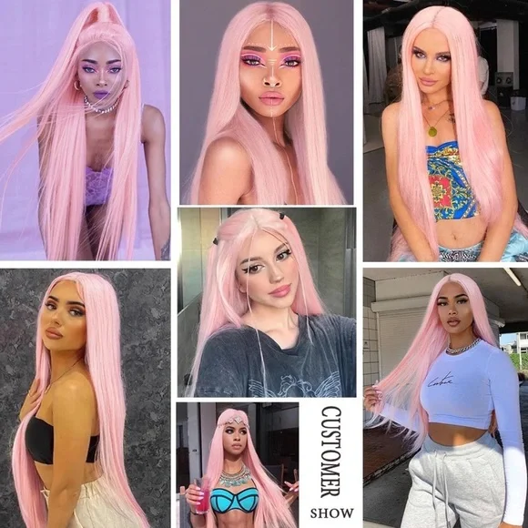 - 24” BABY PINK STRAIGHT lace front wig *NEW*